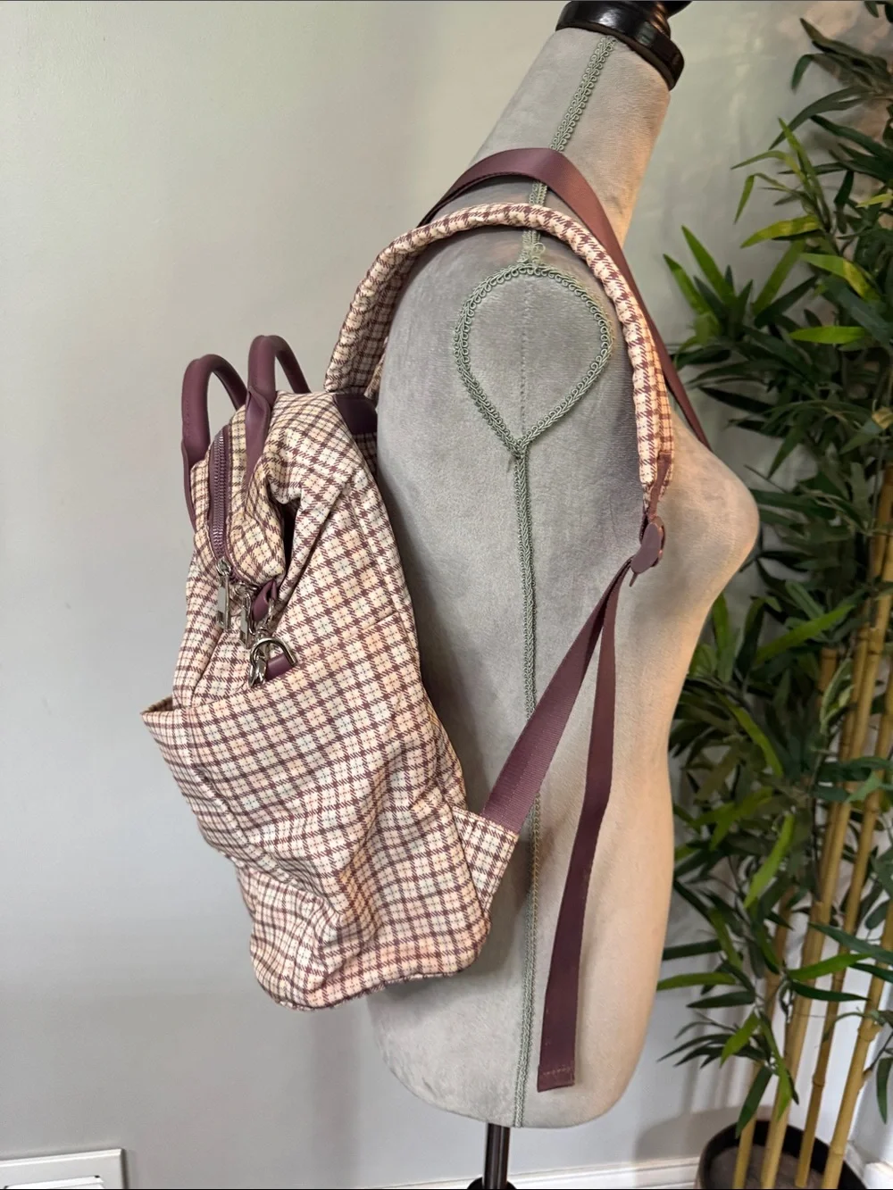 a new day Plaid Backpack and crossbody combo with purple Accents